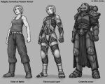  adepta_sororitas armor belt boots clenched_hands english_text facial_tattoo fleur-de-lis gray-skull helmet loincloth monochrome pauldrons power_armor scar short_hair shoulder_armor signature skirt skull tank_top tattoo warhammer_40k 