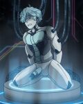  blue_hair bodily_fluids cum genital_fluids genitals hair humanoid kneeling machine male not_furry penis r4y_(theslimeguy) reprogramming robot robot_humanoid sillykb0y slim unusual_bodily_fluids unusual_cum unusual_genital_fluids wire 