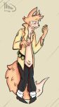  accessory ambiguous_gender anthro black_nose canid canine canis clock clothed clothing coat digital_media_(artwork) fox fur hi_res inner_ear_fluff mammal shirt simple_background solo standing tail topwear trenchcoat tuft watch wolf worried yumunarri 
