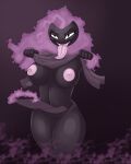  anthro big_breasts blackbetty breasts clothing female gastly generation_1_pokemon genitals hi_res nintendo nipples nude pokemon pokemon_(species) pussy simple_background smile solo teeth thick_thighs tongue tongue_out 