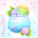  artist_name chocomiruki english_text flower food frog fruit glass hydrangea ice ice_cube leaf lemon lemon_slice no_humans original purple_flower soda sparkle 