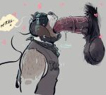  &lt;3 2021 anthro anthro_penetrated balls bandanna beard bodily_fluids canid canine canis clothing domestic_dog dramamine ear_piercing ear_ring erection facial_hair fellatio genitals headgear headphones headset hi_res kerchief mammal medial_ring oral penetration penile penile_penetration penis_in_mouth piercing ring_piercing saliva sex shirt simple_background solo_focus speech_bubble tank_top topwear 