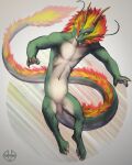  2_horns anthro dragon eastern_dragon green_body hi_res horn long_body long_tail male mamaubear solo tail were 
