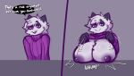  anthro arctic_fox big_breasts breasts canid canine clothing dust_(mewgle) female flashing flashing_breasts fox fur huge_breasts mammal mewgle multicolored_body multicolored_fur nipples smile smiling_at_viewer smug solo sweater text topwear two_tone_body two_tone_fur 