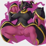  banette big_breasts black_body breasts crouching dankwoll featureless_crotch featureless_feet female generation_3_pokemon grey_background hi_res huge_breasts humanoid mega_banette mega_evolution nintendo nipple_outline pink_body pink_eyes pink_sclera pokemon pokemon_(species) pupils purple_background simple_background slit_pupils smile solo spread_legs spreading thick_thighs wide_hips zipper zipper_mouth 