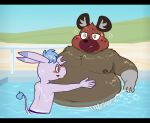  aggretsuko anthro belly belly_overhang belly_rolls belly_rub big_belly blue_hair blush brown_body brown_fur bubbleburps_(artist) clothed clothing duo fart fart_bubbles fart_fetish flustered_male from_behind_position from_front_position fur haida_(aggretsuko) hair head_on_belly hi_res huge_belly hyena looking_at_belly looking_away male male/male mammal moob_grab moobs multicolored_body multicolored_fur navel nipples open_mouth overweight overweight_male partially_clothed pool raised_tail relaxing sanrio sex size_difference slim_male sound_effects spotted_hyena tadano_(aggretsuko) tail tail_tuft touching_belly tuft two_tone_body two_tone_fur water wet wet_body wet_fur white_body 