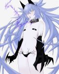  1girl animal_ears bandaid bandaids_on_nipples black_tail blue_hair breasts claws collar crossed_bangs fang feet_out_of_frame highres light_blue_hair long_hair looking_at_viewer metal_collar open_mouth original pale_skin pasties simple_background small_breasts solo twintails vlm_(_killing_me_) white_background yellow_eyes 