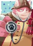  2023 amidasuke anthro belly big_belly clothing domestic_cat felid feline felis hat headgear headwear hi_res humanoid_hands kemono mammal medical_instrument overweight pink_body pink_nose scientific_instrument simple_background solo tamacolle 
