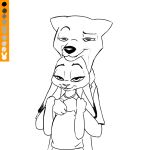  anthro canid canine disney duo ears_down embrace female fox hug judy_hopps lagomorph leporid lidded_eyes line_art looking_at_viewer male male/female mammal nick_wilde pivoted_ears pregnant rabbit simple_background spoof_(artist) white_background zootopia 