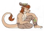  abs absurd_res anthro antlers apple athletic athletic_male barefoot biceps bodily_fluids bottomwear calisthenics claws clothing crown dragon eating fangs feet food fruit headgear hi_res horn kantachibli male mane medieval medieval_clothing muscular muscular_male pants pants_only plant prince prince_borgon royalty satisfied shirtless sketch smile solo sweat tail tail_tuft teeth training tuft 