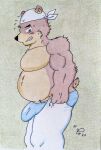  anthro arm_tuft bear belly biceps big_belly blue_clothing blue_underwear blush blush_lines bodily_fluids bottomwear brown_body brown_eyes brown_fur bulge clenched_teeth clothing dashthefox fur headscarf hi_res huge_pecs male mammal manly marteau meme musclegut muscular muscular_anthro muscular_male pants pecs pulling_up_pants scarf simple_background solo sweat sweatdrop teeth tight_bottomwear tight_clothing tight_pants tight_pants_(meme) traditional_media_(artwork) tuft tufted_fur underwear white_bottomwear white_clothing white_pants 