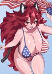  &lt;3 &lt;3_eyes animal_humanoid big_breasts bikini breasts cat_humanoid cleavage clothed clothing felid felid_humanoid feline feline_humanoid female hair hi_res humanoid lemonbizate_(artist) mammal mammal_humanoid red_hair solo stars_and_stripes swimwear united_states_of_america 