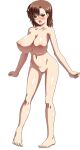  1girl alternate_breast_size ass_visible_through_thighs blush breasts brown_eyes brown_hair commentary_request completely_nude full_body hair_ornament hairclip huge_breasts looking_at_viewer medium_hair misaka_mikoto navel nipples nose_blush nude oneone1 open_mouth pussy solo standing toaru_kagaku_no_railgun toaru_majutsu_no_index tongue transparent_background 