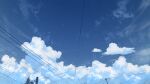  blue_sky chinese_commentary cloud commentary_request from_below highres no_humans original outdoors power_lines rune_xiao scenery signature sky star_(sky) starry_sky still_life tree utility_pole 