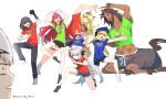  artoria_caster_(fate) artoria_caster_(second_ascension)_(fate) artoria_pendragon_(fate) arts_shirt beret blonde_hair breasts buster_shirt centauroid double_v fairy_knight_gawain_(fate) fairy_knight_lancelot_(fate) fairy_knight_tristan_(fate) fate/grand_order fate_(series) fusion_dance grey_hair habetrot_(fate) hat heterochromia highres house_tag_denim large_breasts long_hair morgan_le_fay_(fate) oberon_(fate) oberon_(third_ascension)_(fate) on_one_knee pants pink_hair pointing pointy_ears ponytail quick_shirt red_hare_(fate) shorts taur toned twintails twitter_username v white_background white_hair 