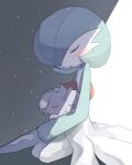  1girl absurdres blush bob_cut closed_eyes closed_mouth colored_skin commentary_request espurr flat_chest full_body gardevoir green_hair green_skin hair_over_one_eye hand_on_another&#039;s_head highres holding holding_pokemon kneeling legs_together light_particles mame_(pixiv_57985908) multicolored_skin one_eye_covered open_mouth partial_commentary pokemon pokemon_(creature) seiza shadow short_hair sitting sleeping two-tone_skin u_u white_skin 