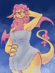  3:4 anthro big_butt butt cherry_pickens_(ruetteroulette) dragon female hair hi_res pink_hair ruetteroulette shower solo thick_thighs towel wet wet_body yellow_body 