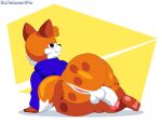  absurd_res anthro anus balls bedroom_eyes big_butt big_penis black_eyes black_nose blue_clothing blue_hoodie blue_topwear brown_ears brown_spots butt canid canine clothing digital_media_(artwork) fox fur genitals half-closed_eyes hand_on_ground hi_res hoodie lying male mammal melomor multicolored_body multicolored_fur narrowed_eyes on_ground on_side orange_body orange_fur orange_tail pawpads penis pink_pawpads pixel_(artwork) rear_view seductive sharp_teeth simple_background solo soups_(superiorfox) spots spotted_butt tail teeth thick_thighs topwear two_tone_body two_tone_fur two_tone_tail white_background white_body white_fur white_tail yellow_background 