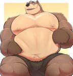  2023 absurd_res accessory anthro areola bear bear_(same22shark) belly belly_squish big_pecs bulge clothing eye_scar facial_scar headband hi_res huge_belly looking_at_viewer male mammal musclegut muscular muscular_male nipples overweight overweight_anthro overweight_male pecs same22shark scar simple_background sitting solo spread_legs spreading squish underwear 