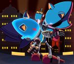  angry anthro blue_archer_(artist) chaos_sonic city duo fight gesture hi_res light lighting machine male male/male metal_sonic middle_finger netflix robot sega sky sonic_prime sonic_the_hedgehog_(series) 