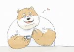  &lt;3 2023 anthro black_nose blush brown_body canid canine canis clothing domestic_dog eyes_closed hi_res kemono male mammal overweight overweight_male pommn_mn shirt solo topwear 