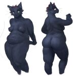  2021 anthro belly blue_body blue_fur breasts butt cettus domestic_cat featureless_crotch felid feline felis female front_view fur highlights_(coloring) looking_back mae_borowski mammal night_in_the_woods nude overweight overweight_anthro overweight_female pose rear_view red_highlights simple_background slightly_chubby slightly_chubby_anthro slightly_chubby_female standing white_background 