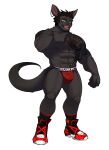  2020 absurd_res ankle_socks anthro black_body black_clothing black_footwear black_fur black_hair black_socks booboo34 clothing ear_piercing ear_stud eyebrow_scar footwear fur green_eyes hair hand_on_chin hi_res hybrid jockstrap joe_turner kangaroo looking_at_viewer macropod male mammal marsupial muscular muscular_anthro muscular_male open_mouth piercing red_clothing red_jockstrap red_sneakers red_underwear rhinoceros socks solo tongue tongue_piercing tongue_stud underwear 