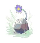  asaikaina black_skin closed_eyes colored_skin commentary_request flower grass no_humans no_mouth pikmin_(creature) pikmin_(series) purple_flower rock rock_pikmin sitting white_background 