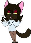  2016 alpha_channel ann_bonaventura anthro barefoot biped black_eyebrows black_jewelry black_necklace black_nose black_whiskers blue_eyes bottomwear brown_body brown_ears brown_fur brown_hair brown_tail cat_tail chokovit_(artist) clothed clothed_anthro clothed_female clothing colored digital_drawing_(artwork) digital_media_(artwork) domestic_cat eyebrow_through_hair eyebrows eyeshadow feet felid feline felis female female_anthro front_view full-length_portrait fur hair hi_res jewelry makeup mammal narrowed_eyes necklace open_mouth pants pink_inner_ear pink_tongue portrait raised_eyebrow raised_finger red_eyeshadow simple_background solo standing sweater tail tan_bottomwear tan_clothing tan_pants teeth toes tongue topwear translucent translucent_hair transparent_background whiskers white_clothing white_sweater white_topwear york_chocolate 