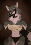  absurd_res angie_imagines anthro big_breasts breasts canid canine canis chest_wraps choker clothing curvy_figure dark_sclera dripping eldritch fan_character fangs female fluffy hi_res ink jewelry mammal necklace sharp_teeth solo teeth underwear wolf wraps 