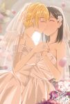  2017 age_difference black_hair blonde_hair bridal_veil closed_eyes commission dress duffy highres irene_(ricky_barnes) jewelry kiss maya_(ricky_barnes) original ring skeb_commission veil wedding_dress wedding_ring 