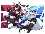  :d ahoge animal_ear_fluff animal_ear_piercing animal_ears aqua_eyes black_hair black_ribbon black_serafuku black_shirt black_shorts black_skirt black_sleeves black_thighhighs blue_neckerchief blush braid claw_pose crop_top crop_top_overhang cropped_shirt cross-laced_slit curvy detached_sleeves double-parted_bangs double_fox_shadow_puppet flipped_hair fox_ears fox_girl fox_shadow_puppet fox_tail front_slit full_body greil hair_between_eyes hair_ornament hair_ribbon hairclip highres hololive hood hooded_vest hoodie jb_jagbung jumping kouhaku_nawa lace-trimmed_sleeves lace_trim leaning_forward long_hair looking_at_viewer low-tied_long_hair low_ponytail midriff midriff_peek miniskirt multicolored_hair navel neckerchief necktie one_eye_closed ookami_mio ookami_mio_(1st_costume) open_mouth pentagram pleated_skirt red_hair red_necktie ribbon rope sailor_collar school_uniform serafuku shimenawa shirakami_fubuki shirakami_fubuki_(1st_costume) shirt short_shorts shorts side-tie_skirt side_braid side_slit sidelocks single_thighhigh skirt sleeveless sleeveless_shirt smile spiked_hair strapless streaked_hair tabi tail tail_around_own_leg tail_wrap thigh_strap thighhighs very_long_hair vest virtual_youtuber white_hair white_sailor_collar white_sleeves white_thighhighs wide_sleeves wolf_ears wolf_girl wolf_tail yellow_eyes 