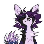  alpha_channel ambiguous_gender black_body black_fur canid canine eyes_closed feral fur guncht hair headshot_portrait icon mammal portrait purple_hair sad simple_background smile solo tail tail_motion tailwag transparent_background 