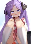  1girl :d black_bow blue_eyes bow double_horizontal_stripe eyes_visible_through_hair fingernails hair_bow hands_on_own_knees highres hiiragi_kagami kneehighs light_purple_hair long_hair looking_at_viewer lucky_star miniskirt neckerchief nicomi-chan open_mouth panties pantyshot pink_neckerchief pleated_skirt red_sailor_collar red_skirt ryouou_school_uniform sailor_collar school_uniform serafuku shirt skirt smile socks solo squatting twintails underwear very_long_hair white_panties white_shirt white_socks 