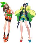  2girls andrewcockroach bandana black_hair brown_hair clenched_hand corrupted_twitter_file elesa_(pokemon) flats full_body green_bandana highres holding holding_poke_ball legs long_legs looking_at_viewer may_(pokemon) multiple_girls poke_ball poke_ball_(basic) pokemon pokemon_bw2 pokemon_emerald pokemon_rse short_hair_with_long_locks simple_background smile white_background 
