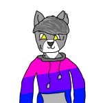  animal_humanoid bisexual_pride_colors canid canid_humanoid canine canine_humanoid canis clothing hi_res humanoid hybrid lgbt_pride male mammal mammal_humanoid plushie plushie-like plushie_transformation pride_color_clothing pride_colors solo solo_focus stitch_(sewing) wolf wolf_humanoid yellow_eyes 