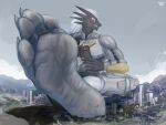  4_toes anthro armor barefoot black_body boots building city cityscape claws clothing dragon feet foot_fetish foot_focus footwear insole macro male red_eyes scalie sig_(me-havoc) size_difference soles solo solutionwcs toes western_dragon 