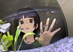  1girl aquarium black_eyes black_hair blunt_bangs chestnut_mouth eyelashes fish gravel hand_on_glass highres looking_at_animal medium_hair mmmo3 open_mouth original plant solo underwater 