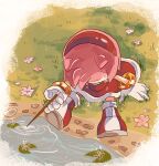  amy_rose animal_ears animal_nose aoi_(aoii91) bend boots crying dress faceless faceless_female flower furry furry_female gloves gold_bracelet hairband hedgehog hedgehog_ears hedgehog_girl highres holding lily_(flower) lily_pad on_grass pink_fur pond red_dress red_footwear red_hairband sitting solo sonic_(series) tearing_up white_gloves 