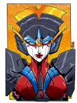  1girl armor blue_eyes breasts highres humanoid_robot inker-guy medium_breasts red_lips robot seigaiha shoulder_armor solo straight-on the_transformers_(idw) transformers upper_body windblade 