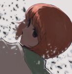  1girl brown_eyes brown_hair close-up closed_mouth expressionless from_side girls_und_panzer looking_to_the_side mityubi nishizumi_miho portrait profile shards short_hair simple_background solo white_background 