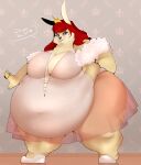  anthro belly belly_overhang big_belly big_breasts big_butt breasts butt chubby_anthro chubby_belly chubby_cheeks chubby_female clothing exposed_breasts fake_anna female hare hi_res lagomorph leporid mammal navel overweight overweight_female rabbit slightly_chubby solo thick thick_thighs wide_hips 
