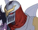  1boy armor helm helmet league_of_legends male_focus portrait red_eyes simple_background solo white_background wosashimi zed_(league_of_legends) 