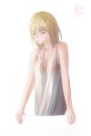  1girl absurdres blonde_hair highres hololive hololive_english kofecs see-through shirt simple_background solo virtual_youtuber watson_amelia wet wet_clothes wet_shirt white_background white_shirt 