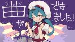  1girl :q bad_food blue_hair blush bone closed_mouth cosmo_(bousoup) dress fish_bone hands_up hatsune_miku holding holding_ladle ladle looking_at_viewer low_twintails necktie one_eye_closed pink_necktie pink_sash puffy_short_sleeves puffy_sleeves sash short_sleeves smile smoke solo sparkle sparkling_eyes tongue tongue_out twintails upper_body vocaloid white_dress white_headwear yaminabe_(vocaloid) 