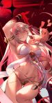  1girl absurdres arm_up armlet armpits bare_shoulders belly_chain body_markings bracelet breasts cleavage colored_skin durga_(fate) earrings facial_mark fate/grand_order fate_(series) forehead_mark gradient_skin grey_hair hair_ribbon highres hiro_(hirohiro_gorira) jewelry large_breasts long_hair looking_to_the_side pelvic_curtain red_eyes red_skin revealing_clothes ribbon sash snake solo thighs very_long_hair 