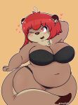  absurd_res anthro belly big_belly big_breasts blush bottomwear bra breasts brown_body brown_fur clothing curvy_figure digital_media_(artwork) female fur hair hi_res huge_breasts huge_hips jazzyrakk lyra_(jazzyrakk) mammal mustelid musteline otter overweight overweight_anthro simple_background smile solo tail thick_tail thick_thighs underwear wide_hips 