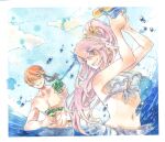  1boy 1girl alternate_costume asugi_(fire_emblem) breasts cloud cloudy_sky couple fire_emblem fire_emblem_fates hetero medium_breasts ocean orange_hair pink_hair ponytail sakaki_1220 sky soleil_(fire_emblem) swimsuit water_gun 