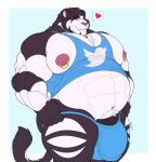  &lt;3 abs anthro belly big_belly big_bulge big_pecs big_penis black_hair black_penis blue_clothing blue_shirt blue_tank_top blue_thong blue_topwear blue_underwear bulge clothing detailed_bulge eyes_closed felid fist fur genitals hair hi_res huge_bulge huge_penis kamui_(kamui_behemoth) kamui_behemoth male mammal musclegut muscular muscular_anthro muscular_male navel nipple_piercing nipples overweight overweight_anthro overweight_male pantherine pecs penis piercing pink_nipples pink_nose shirt solo speech_bubble standing tank_top thick_thighs thong tiger topwear twitter twitter_logo underwear white_body white_fur 