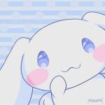  :3 animal_focus artist_name blue_background blue_eyes blush_stickers cinnamoroll commentary dog highres no_humans no_nose polka_dot polka_dot_background sanrio solo star_(symbol) star_in_eye striped striped_background sumire_yuumi symbol_in_eye white_dog 